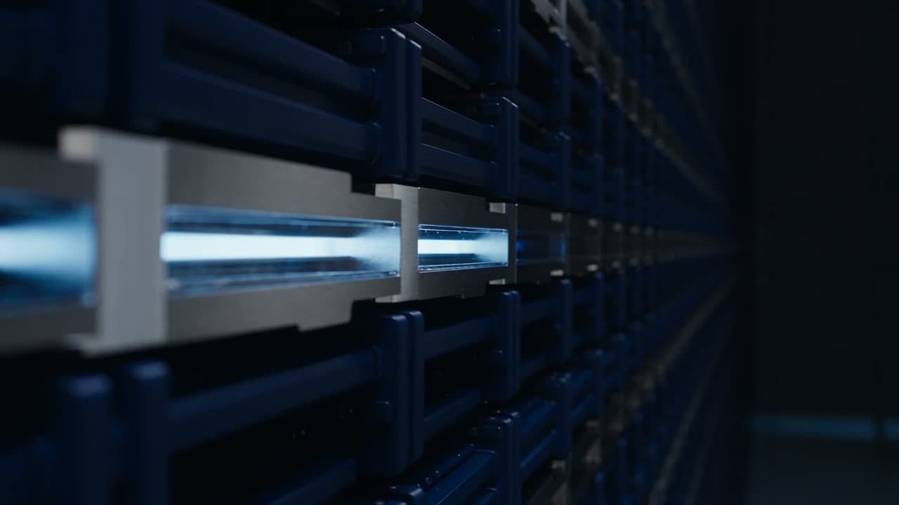 Precision platinum exchange machinery carrying an active ice-blue signal